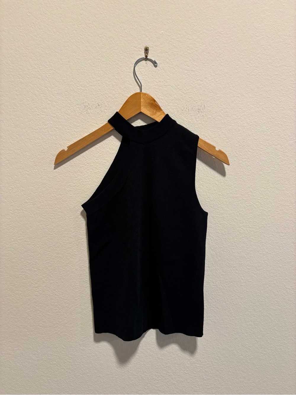 Zara Black Asymmetric Cutout Mock Neck Tank